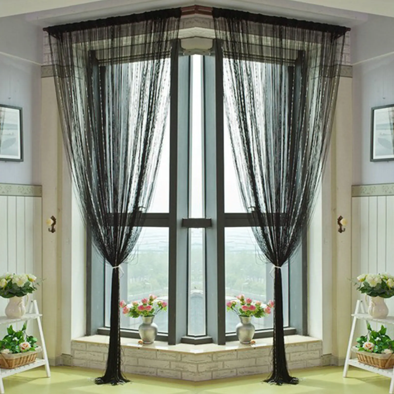 Door Fly Screen Room Divider Fringe Curtains Window Glitter String