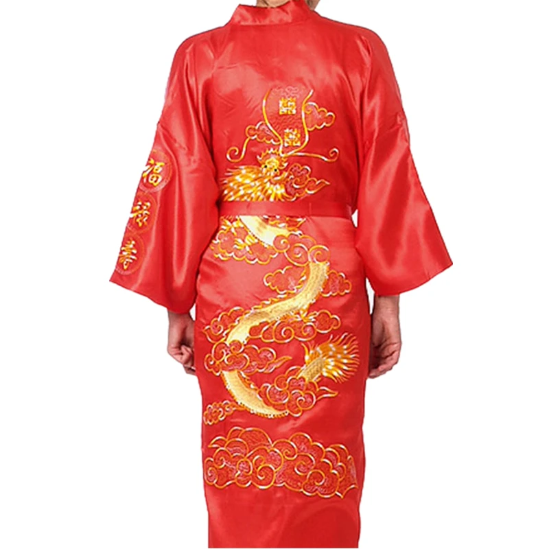 Традиционная китайская одежда для мужчин s Tang костюм пижамы с длинным рукавом Дракон пижамы для мужчин Азиатский халат юката ночной халат халаты - Цвет: Red
