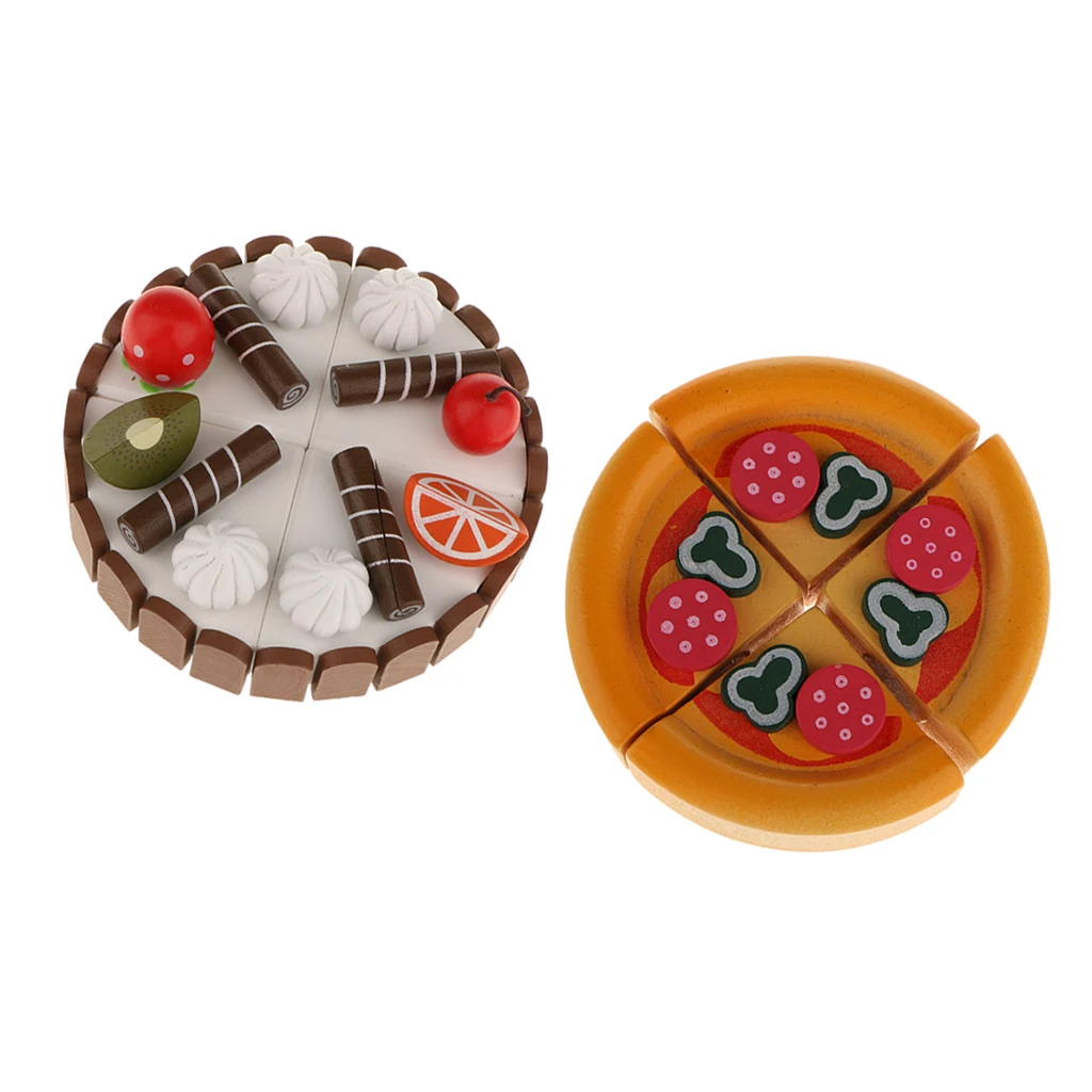 2 Pieces Wooden Magnet Birthday Cake Simulation Food Kids Preschool Play House Kitchen Pretend Play Game Toy