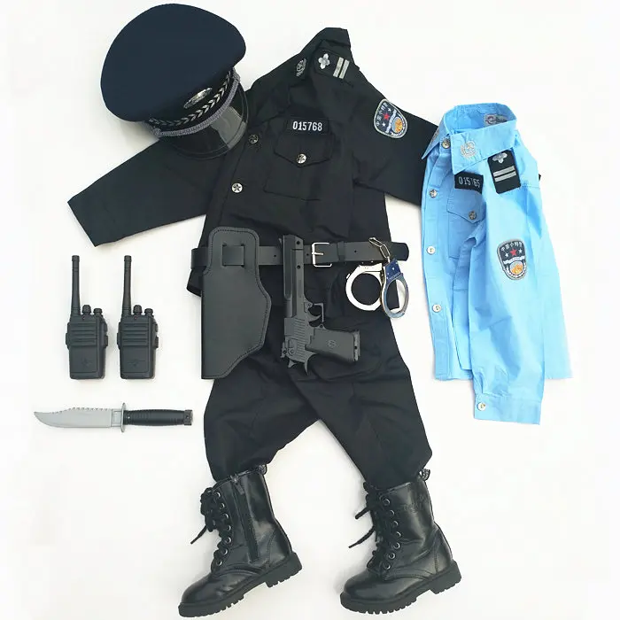 Костюм китайской полиции с длинными рукавами для детей, костюм полицейского для косплея, Детский костюм полиции на Хэллоуин