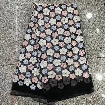 

African 3D Sequins Lace Fabric 2019 High Quality Lace French Sequence Tulle Lace Nigerian Lace Fabrics For Wedding