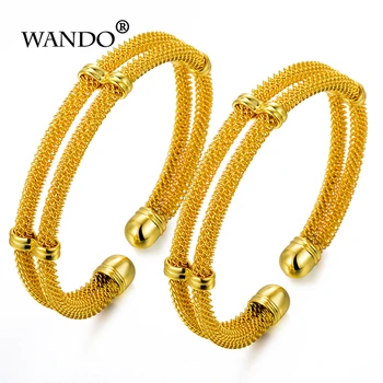 

WANDO 2pcs can open Wire Bracelets Bangles Gold colour Plated Women's Fashion Bracelet Dubai African Men Women Jewelry gift w113