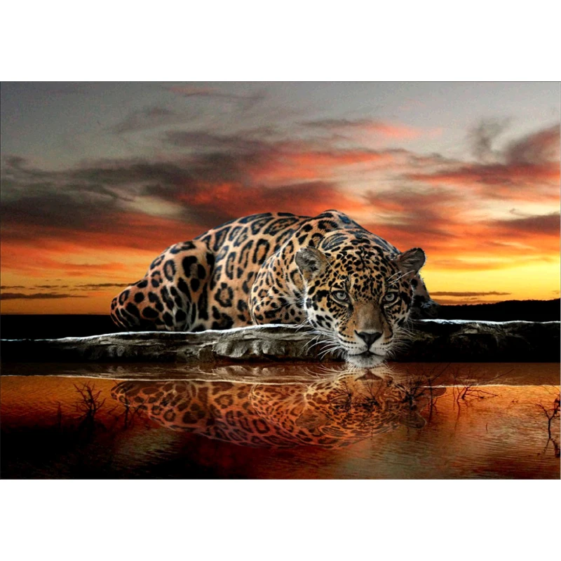 Animal 3d diy diamond Painting Cross Stitch kits Diamond embroidery Leopard drinking water Mosaic pattern arts and crafts gift | Дом и сад