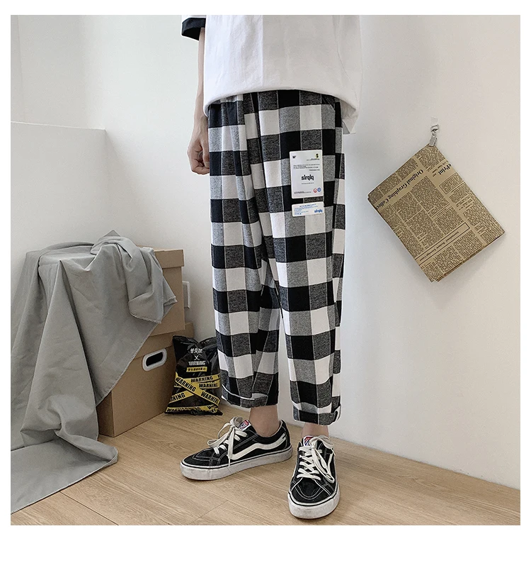 2019 летние тонкие клетчатые брюки мужской корейской версии Длинные свободные прямые ноги маленькие Дикие повседневные спортивные брюки в