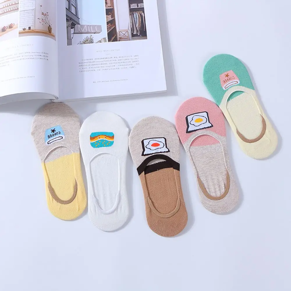 

1pair Cartoon Female Invisible Cotton Socks Summer Invisible Liner No Show Low Cut Socks Boat Slippers Anti-Slip Female Socks