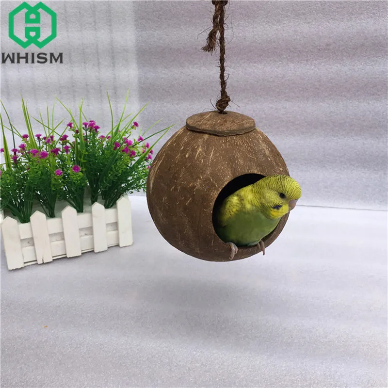

WHISM Natural Coconut Shell Bird Cage Parakeets Nesting House Bird Macaw Budgerigar Hamster Nest with/without Ladder Parrot Toys