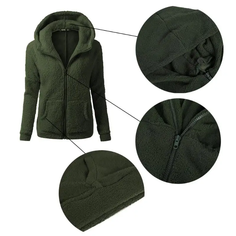 remarkable  Women Solid Color Coat Thicken Soft Fleece Winter Autumn Warm Jacket Hooded Zipper Overcoat Female 