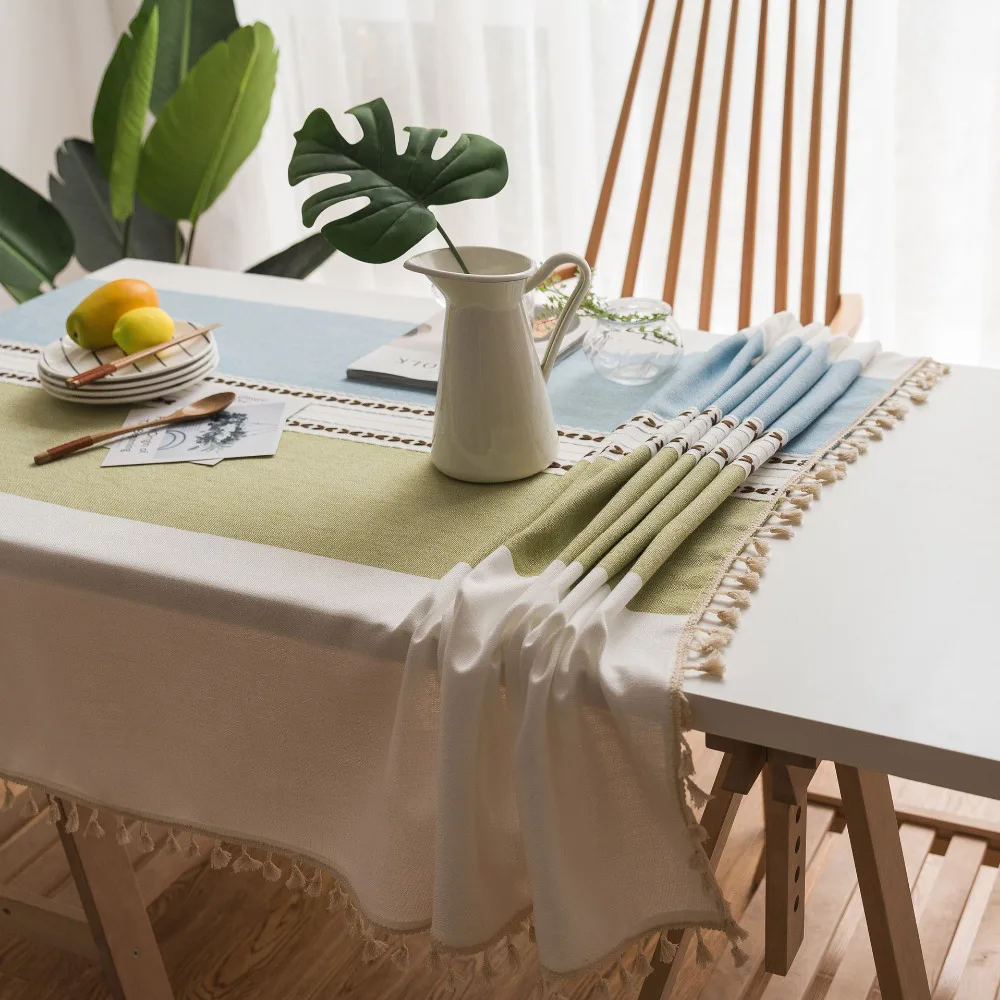 Linen table cloth in the kitchen tassel decorative rectangular splice cover wedding tablecloths modern home tablecloth | Дом и сад