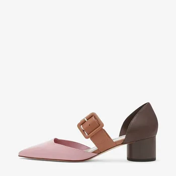 

2019 autumn new fashion simple color matching high heels women Roman style comfortable Mary Jane casual rough heel casual high h