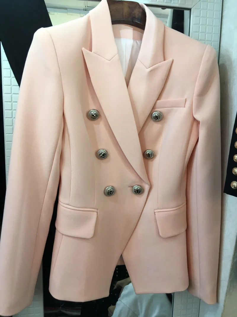 

High quality !!! Nude Pink Blazer Silver Tone Double-breasted Button up Flap pockets TOP GRADE COAT WOMAN