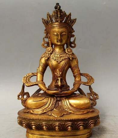 

xiuli 004237 12" Tibet Buddhism Bronze Gilt Seat Amitayus longevity God Goddess Buddha Statue