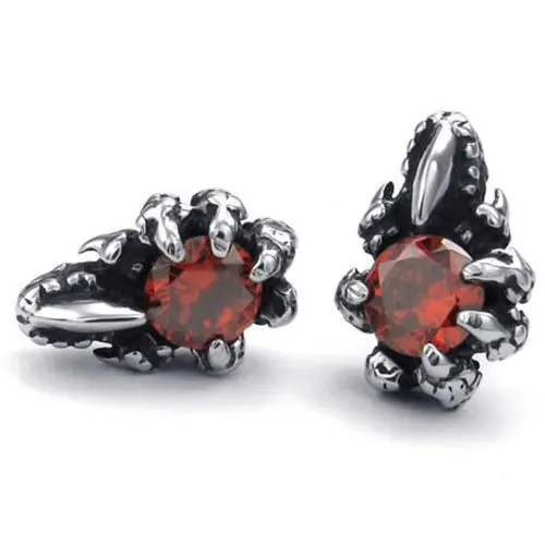 Mens Cubic Zirconia Stainless Steel Gothic Dragon Claw Stud Earrings