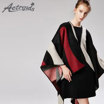 

[AETRENDS]Patchwork black scarf new shawls women's clothing ponchos and capes winter scarves woman wrap Z-6553
