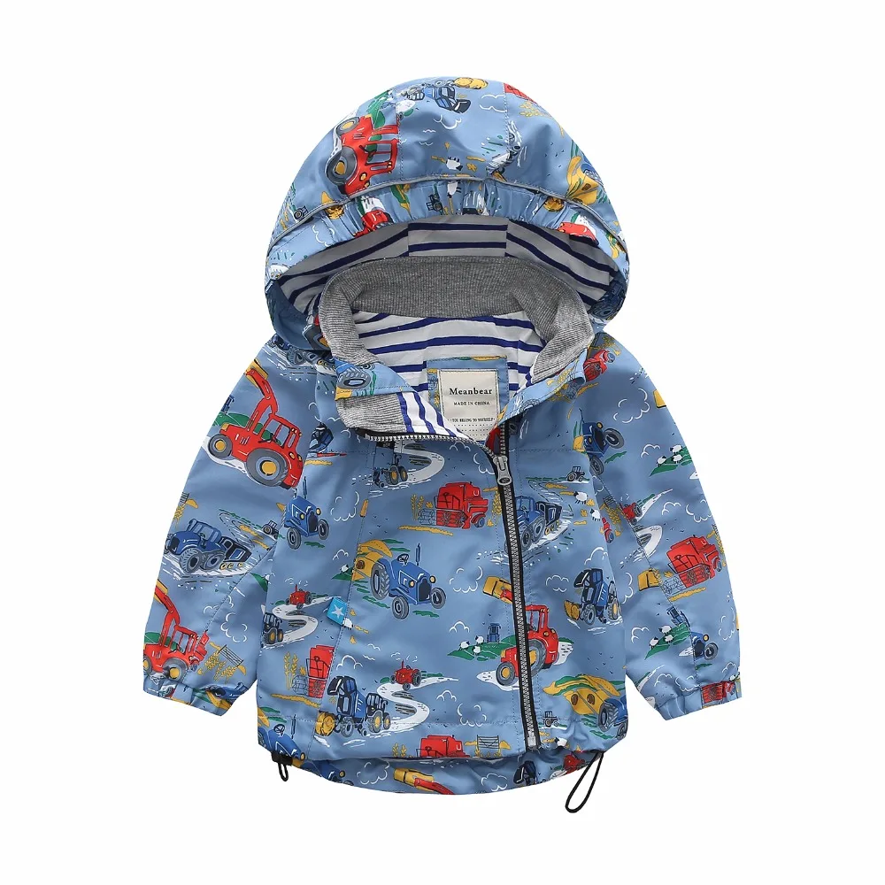

Spring Autumn Children Jacket Boys Cartoon car print Coat Hoodie Girls Tops Windbreaker Reflective strip Kids Thin Jackets