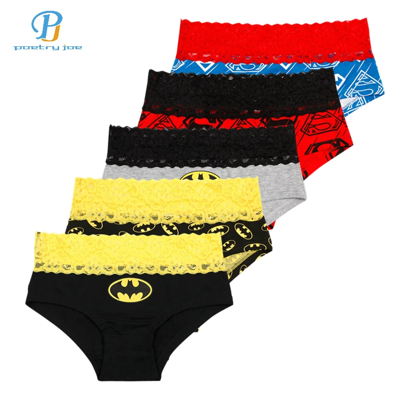 

Pink Heroes 5pcs/lot Women Underwear Briefs Classic Cartoon Printed Cotton Lace Couple Triangle Underpants Sexy Panties Women