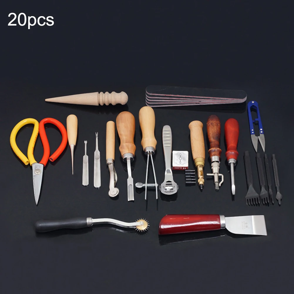 

20PCS Leather Sewing set Leather Sewing Tools Kit Stitching Carving Working Sewing Saddle Grover leather stamping Sewing craft