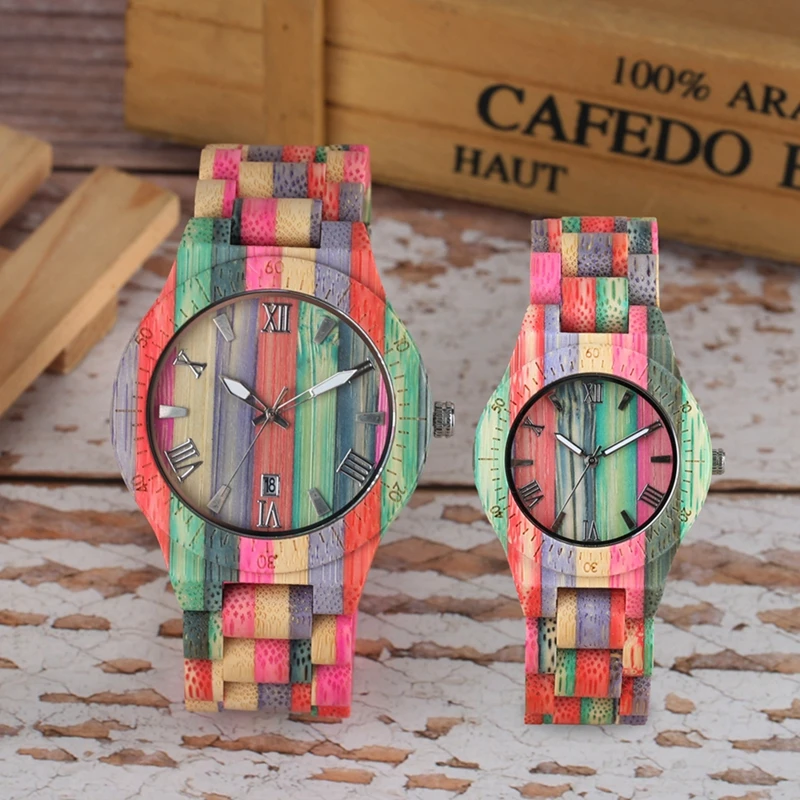 Mens Watch Clock Wooden Unique Luxury Gifts Wrist Quartz Souvenir Candy-Color Male Popular