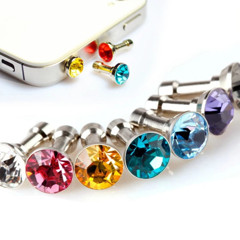 

POMER 100pcs/lot Cell Phone Universal 3.5mm Anti Dust Earphone Jack Cap Crystal Bling Metal Anti Dust Plug For Apple iphone 6 6s