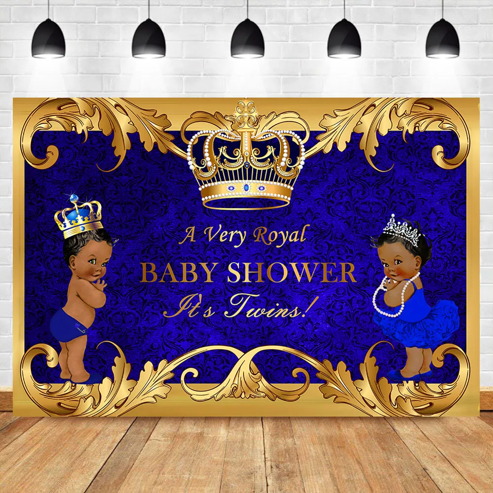 

Boy and Girl Twin Baby Shower Backdrop Royal Blue Twins Baby Shower Photography Background Prince and Princess Banner Backdrops