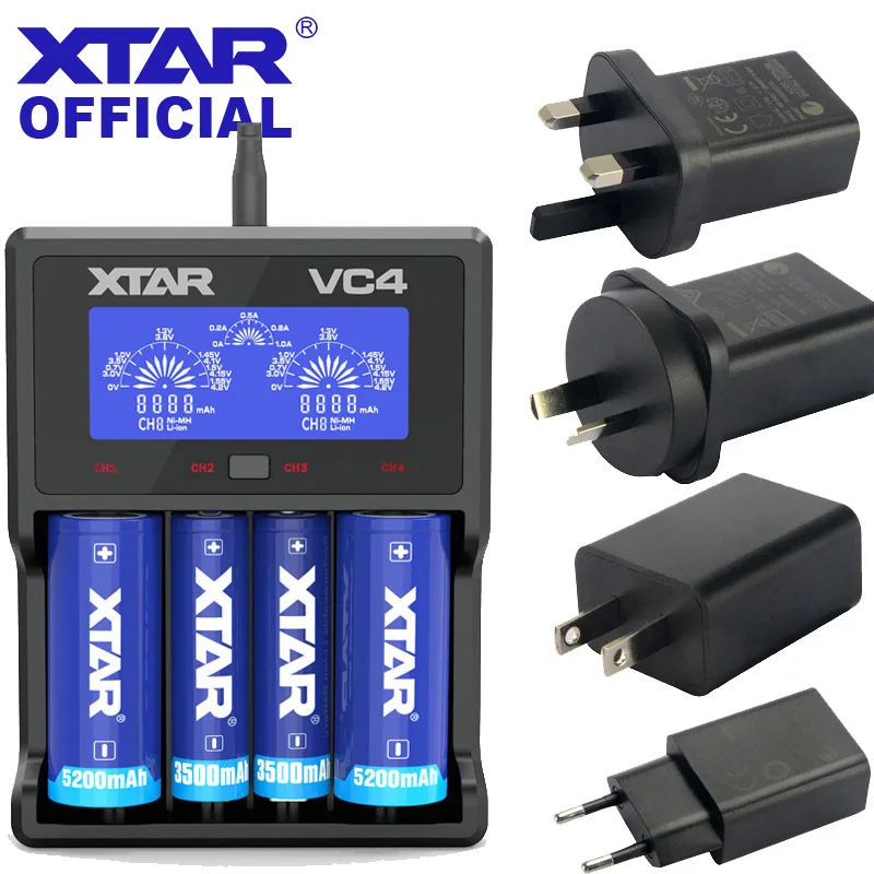 

XTAR VC4 18650 Charger 3.6V/3.7V Li-ion Batteries USB LCD Chargers 10440-32650 AA AAA Rechargeable 26650 18650 Battery Charger