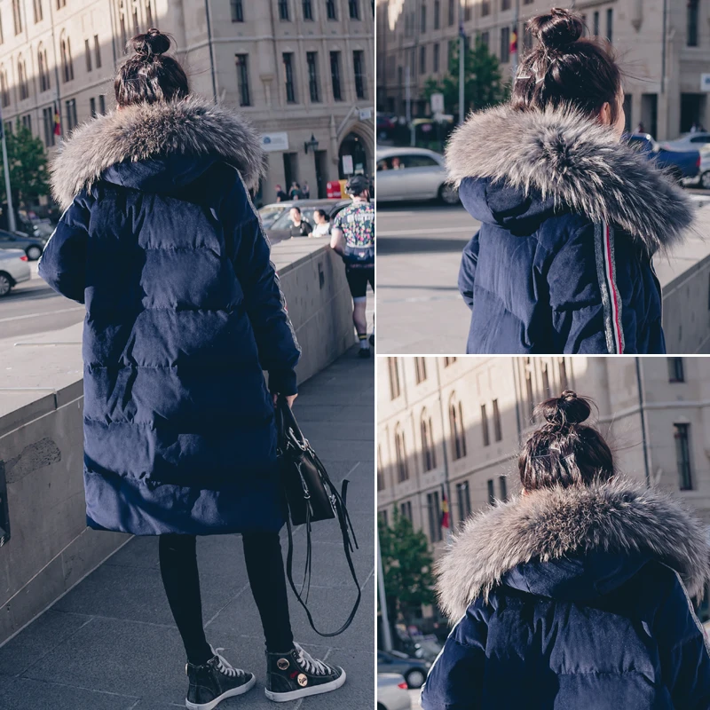 WinterWomen новые полосатые карманы меховой воротник Падение плеча с капюшоном хлопковая верхняя одежда свободная повседневная женская одежда модная верхняя одежда ZX1241