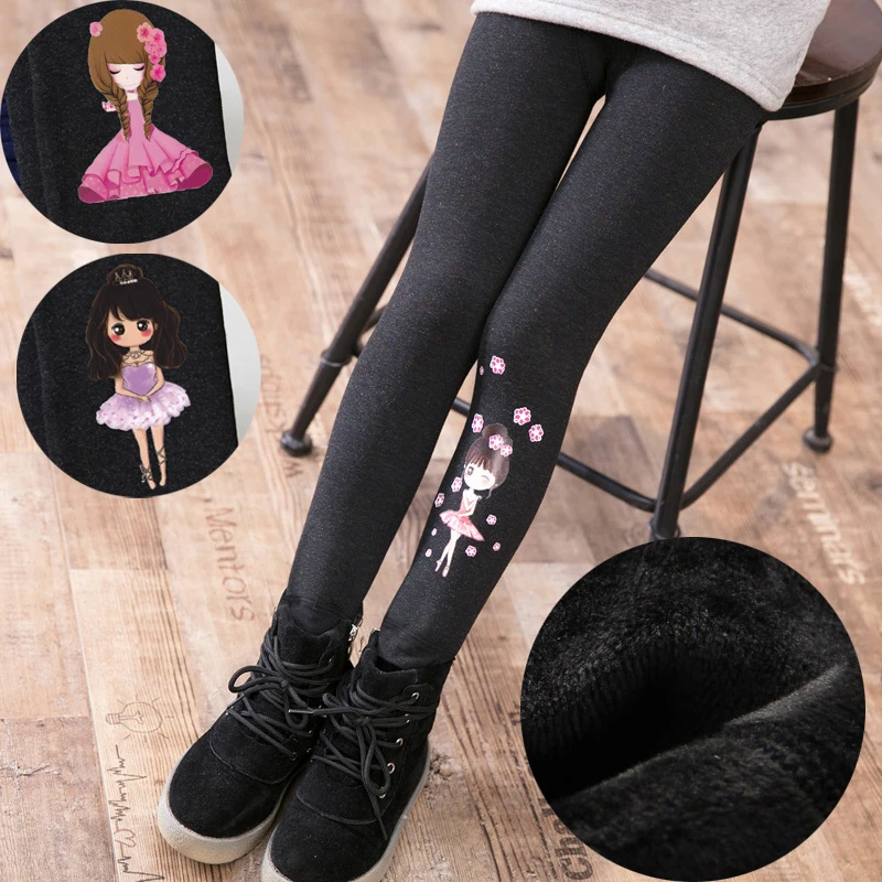 

Girls Leggings Pants 2018 New Winter Thickening Cotton Fleece Children's Warm Long Trousers Kids Cartoon Girl Print Legging