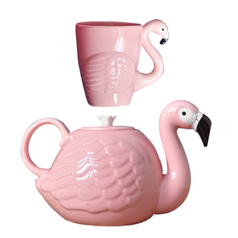 Креативный Розовый фламинго Ins девушка чашка сердце моделирование керамический горшок день набор для чая кофе персональные подарки