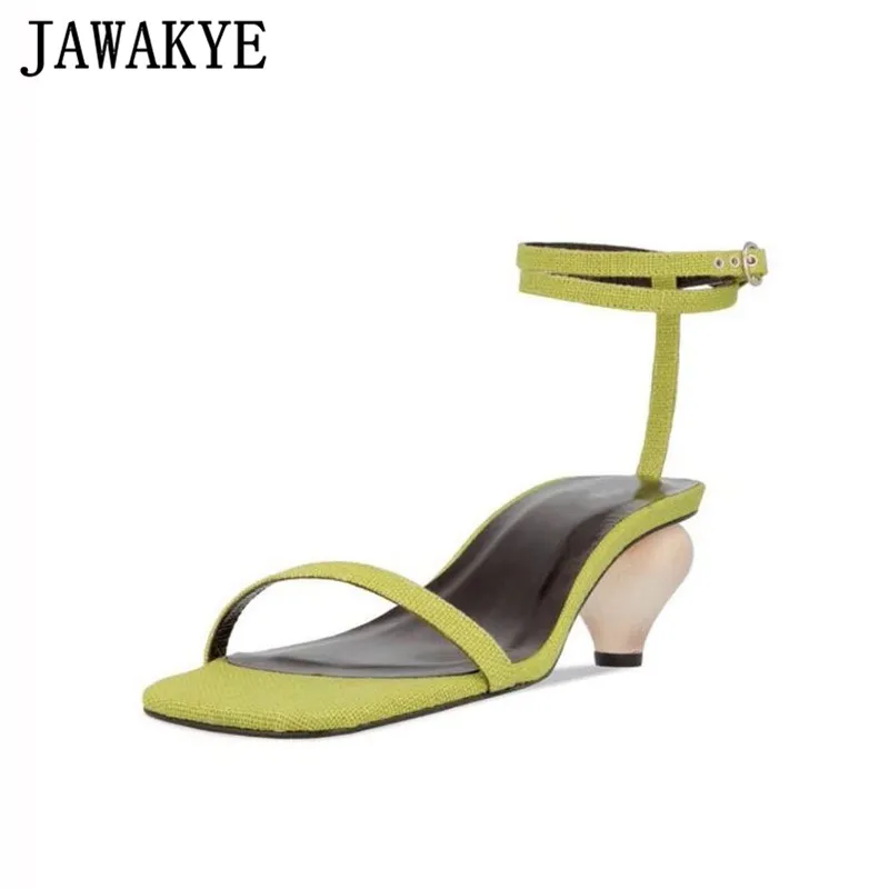 

Green Garlic Heels Sandals Women Peep Toe One Strap Holiday Shoes Concise Narrow Band Ankle Buckle Summer Shoes Chaussures Femme