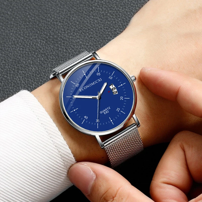 Кварцевые модные повседневные часы Простой дизайн светящиеся мужские часы с сетчатым РЕМЕШКОМ НАРУЧНЫЕ часы Relogio Masculino современный подарок