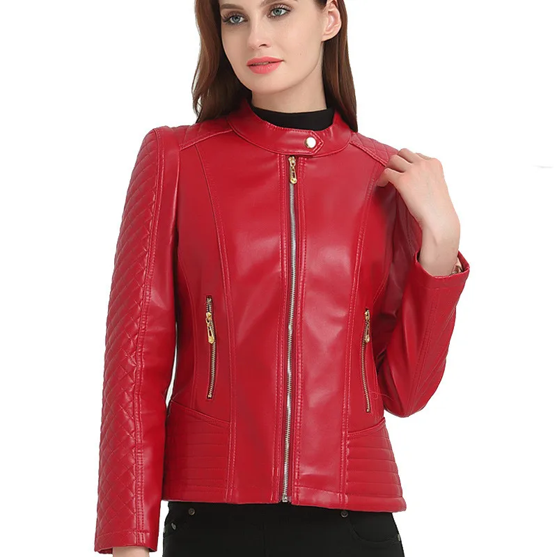 Женская кожаная куртка, XL-6XL, новинка весны, повседневная куртка из искусственной кожи со стоячим воротником, Байкерская кожаная куртка высокого качества