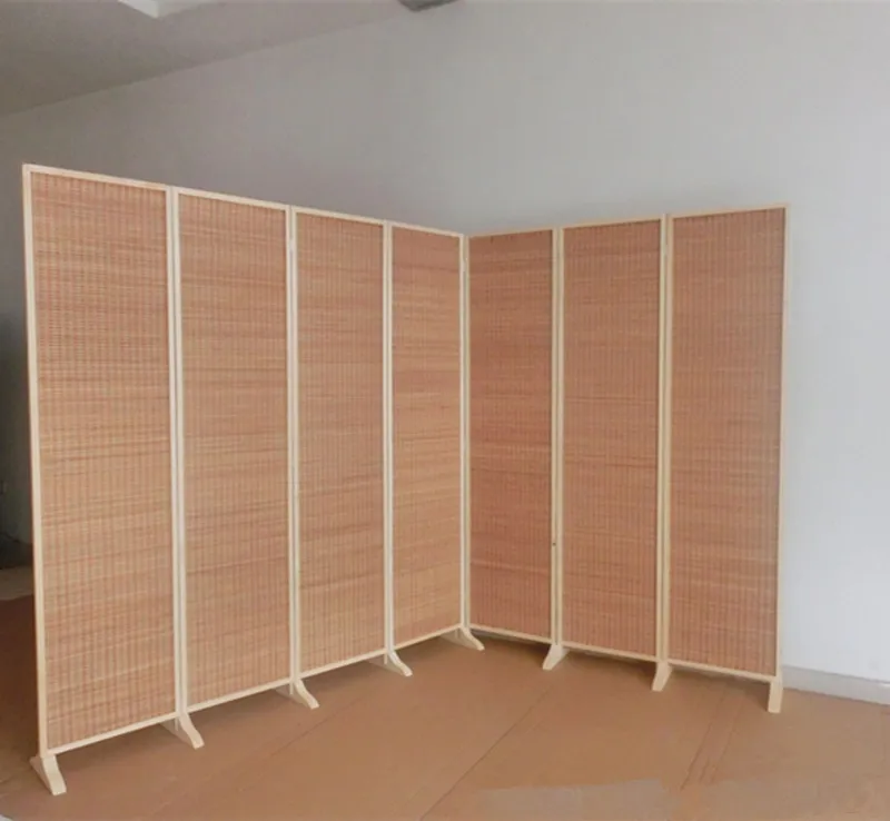 wide and large decorative freestanding woven bamboo 7 panel hinged privacy screen portable folding room divider wall partition