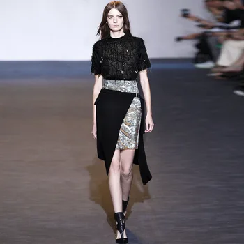 

Runway Dress Summer Short Sleeve Luxury High Quality Women Elegant Fashion Splice Tassel Sequined Dresses Formal Party Dress