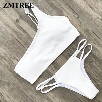 

ZMTREE Off Shoulder Bikini Set White Swimwear Women Swim Bathing Suit Sexy Biquini Beach Wear Swimsuit Maillot De Bain New