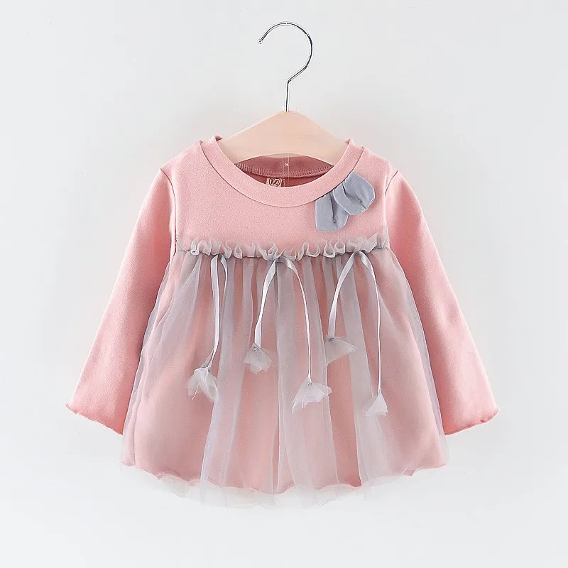 

BabyKids Girl Long Sleeve Dress Spring Girl Mesh Dresses Children Clothes BabyCotton Princess Dress Outfits new M