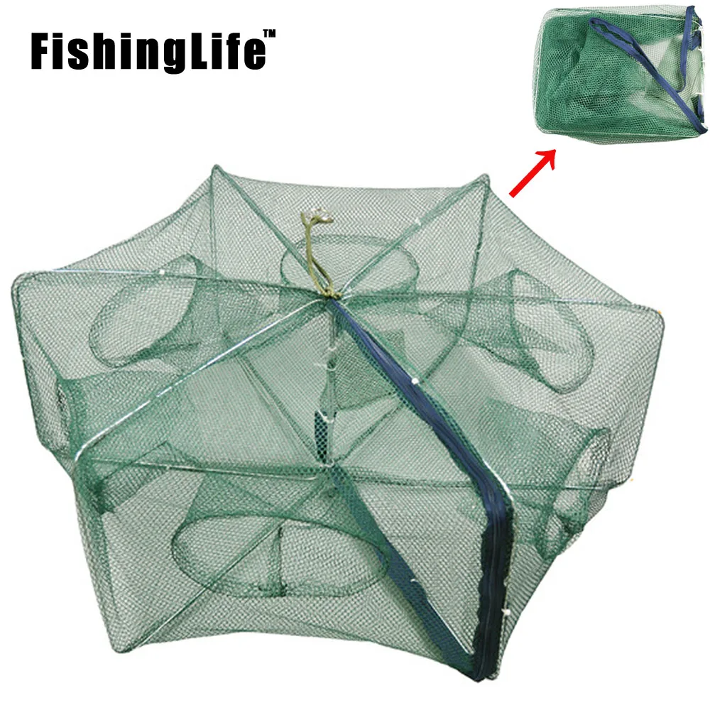 

FishingLife 6/8/12/16Holes Folded Portable Hexagon Fishing Net Crayfish Fish Automatic Trap Shrimp Carp Catcher Cages Mesh Nets