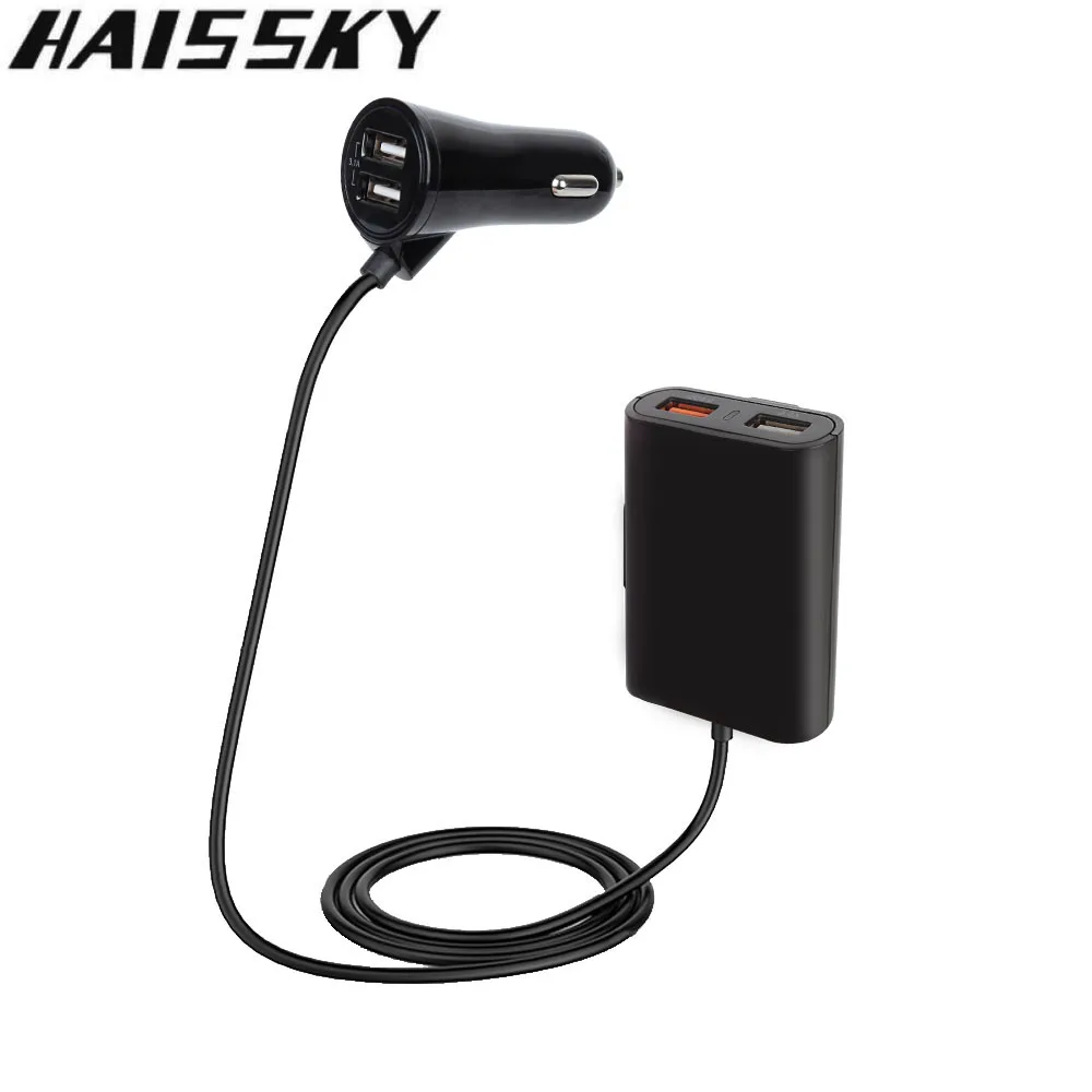 

4 Ports QC 3.0 + 2.4A + 3.1A USB Car Charger Universal USB Fast Charge Adapter 1.8m Cable Car Phone Charger For iPhone X Huawei