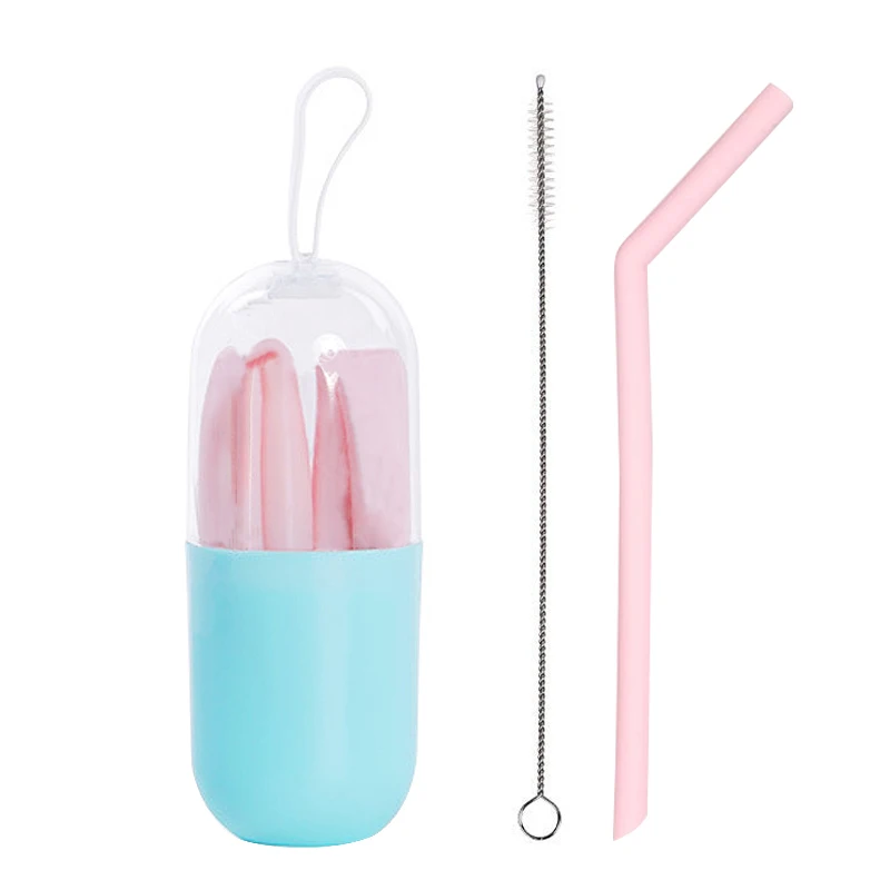 1 шт. складные соломинки для питья складной силиконовый соломинка с чехол для переноски и щетка для чистки дорожные барные инструменты многоразовые - Color: Pink