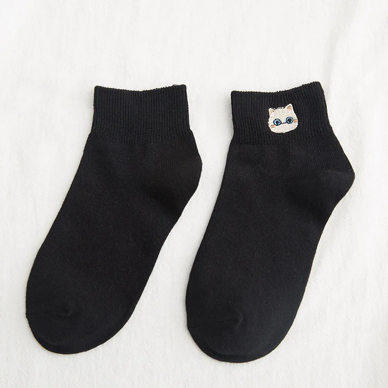 Носки для женщин, летние хлопковые короткие носки с вышитым медведем, harajuku kawaii, Женские повседневные носки с рисунками, Женские носочки - Цвет: 6