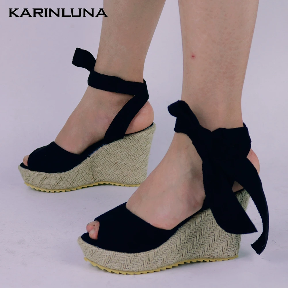 

leisure bohemia style elegant large size 43 wedge shoes woman Summer women Shoes 2019 platform ankle-wrap sandals woman