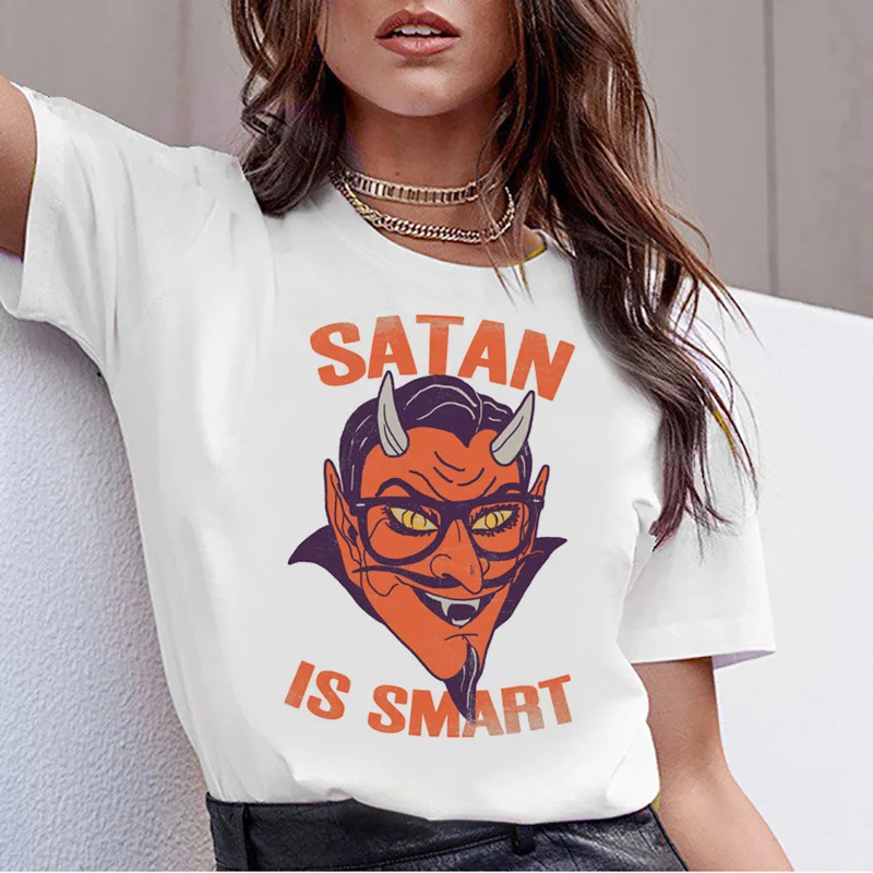Satanic Satan Demon Grim Reaper Satanism Hell забавная футболка злой дух череп футболка женская страшная Футболка Женский Хэллоуин - Цвет: 3156