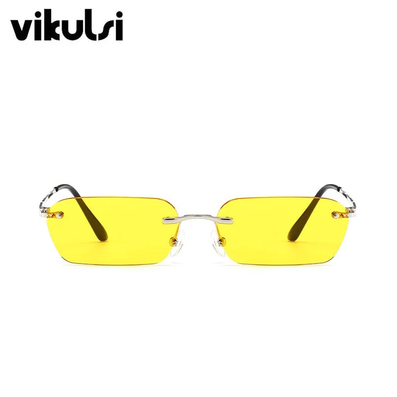 Женские солнцезащитные очки без оправы с прозрачными линзами, роскошные квадратные маленькие градиентные прозрачные солнцезащитные очки для женщин, винтажные Брендовые женские очки UV400 - Цвет линз: D864 yellow