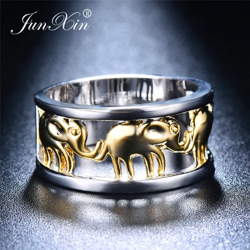JUNXIN оптом кольца со слонами для мужчин и женщин 925 серебро/золото Заполненные широкие большие кольца женские обручальные кольца пара кольцо Бохо ювелирные изделия
