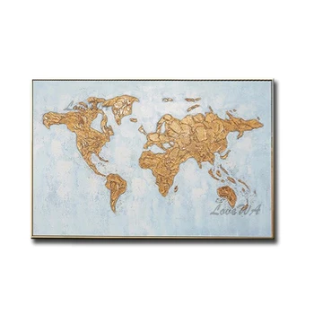 

Handmade Abstract Gold World Map Oil Painting Art Hand Painted Paintings Home Decor Unframed Wall Canvas Art Living Room Decor