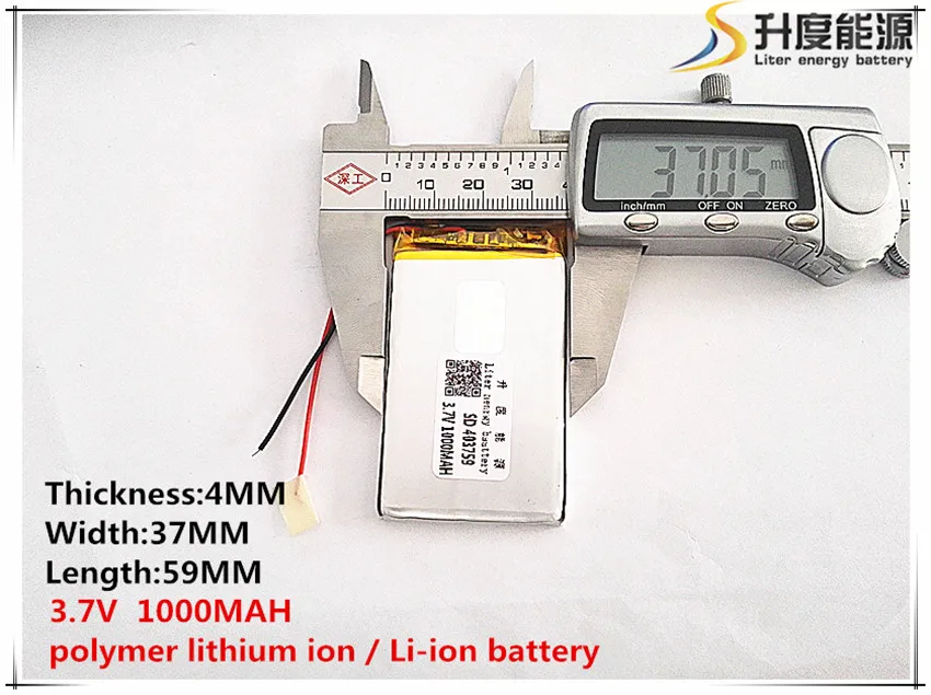 

2pcs [SD] 3.7V,1000mAH,[403759] Polymer lithium ion / Li-ion battery for TOY,POWER BANK,GPS,mp3,mp4,cell phone,speaker