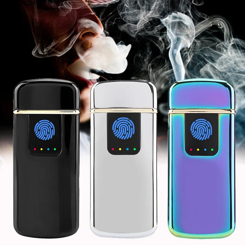 

Small Metal Rechargeable Portable LED Display Touching Finger Print Lighter Charged by USB colorfast