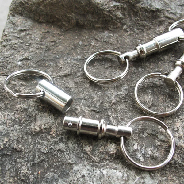 

Retractable EDC Keyring Recoil Pull Silver Detachable Double Head Keychain Outdoor Camping Hiking