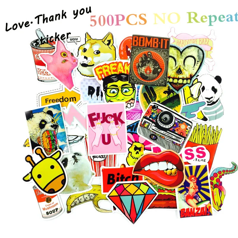 500Pcs Creative Stickers For Skateboard Laptop Sticker Luggage Fridge Phone Styling Home Toy Waterproof Car-Styling Stickers
