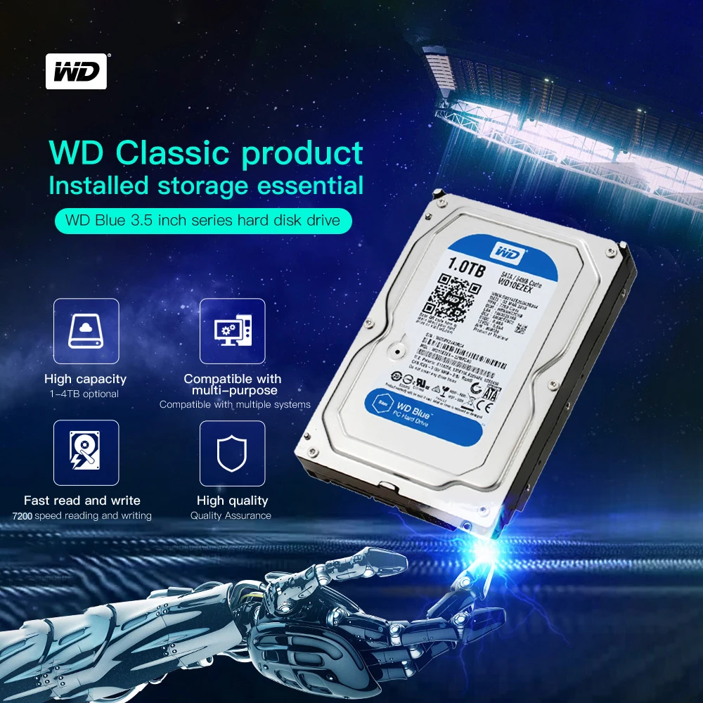 Синий Жесткий диск Western Digital 1 ТБ жесткий для настольного ПК внутренний 3 5 дюйма 7200
