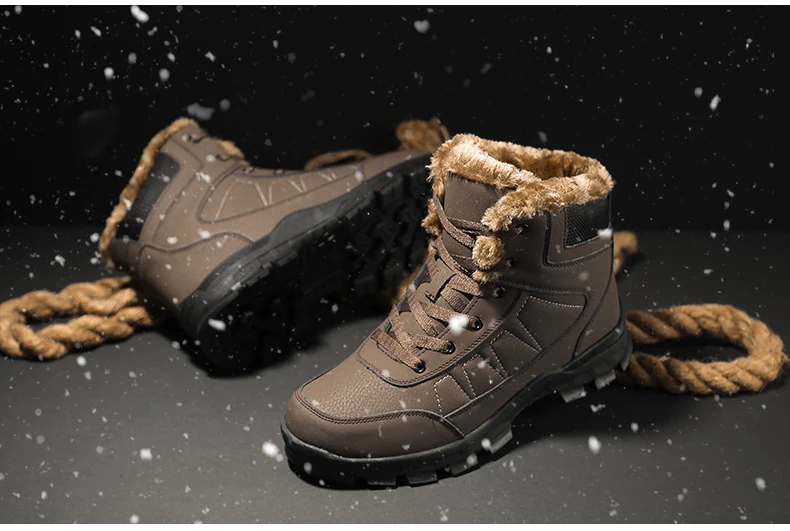 Mens Ankle Boots' Casual Military Snow Boots Men Waterproof Black Winter Boots Men Shoes Warm Fur Snow Boots' Mens Large Size 47 (9)