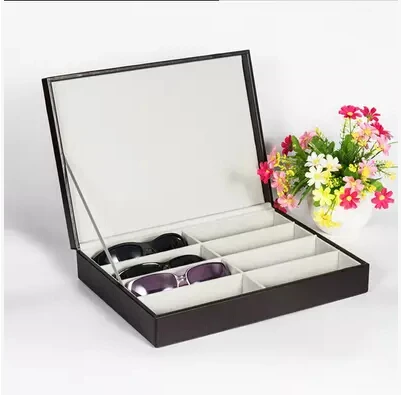 8-slot leather sunglasses glasses storage box unisex top-grade fashion  sunglass case holder man women gift YJH004